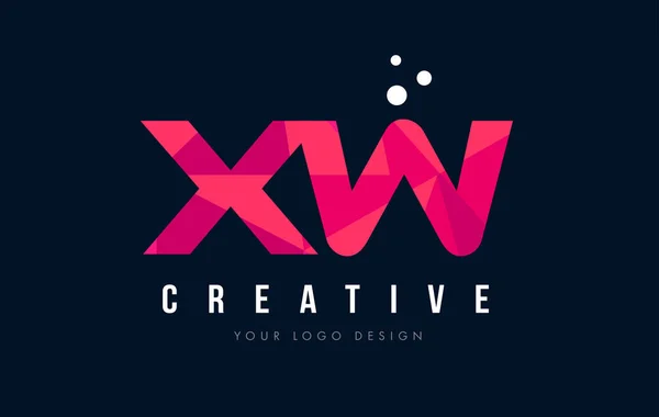 XW X W list Logo z koncepcją trójkątów różowy fioletowy Low Poly — Wektor stockowy