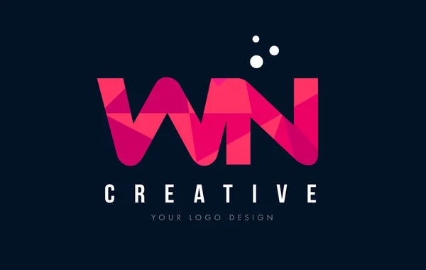 WN W N Letter Logo with Purple Low Poly Pink Triangles Concept — Stock Vector