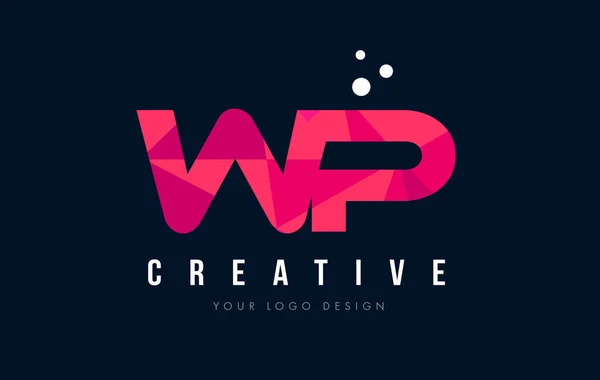 Literę P W wp Logo z koncepcją trójkątów różowy fioletowy Low Poly — Wektor stockowy