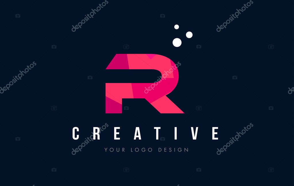 R Purple Letter Logo Design with Low Poly Pink Triangles Concept