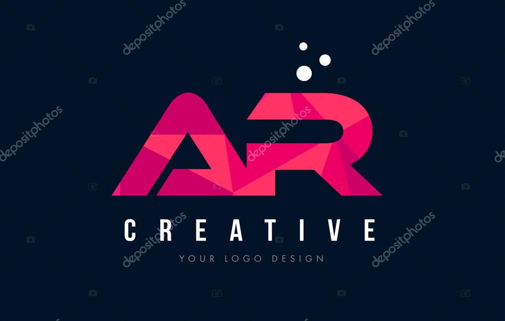 AR A R Purple Letter Logo Design with Low Poly Pink Triangles Concept