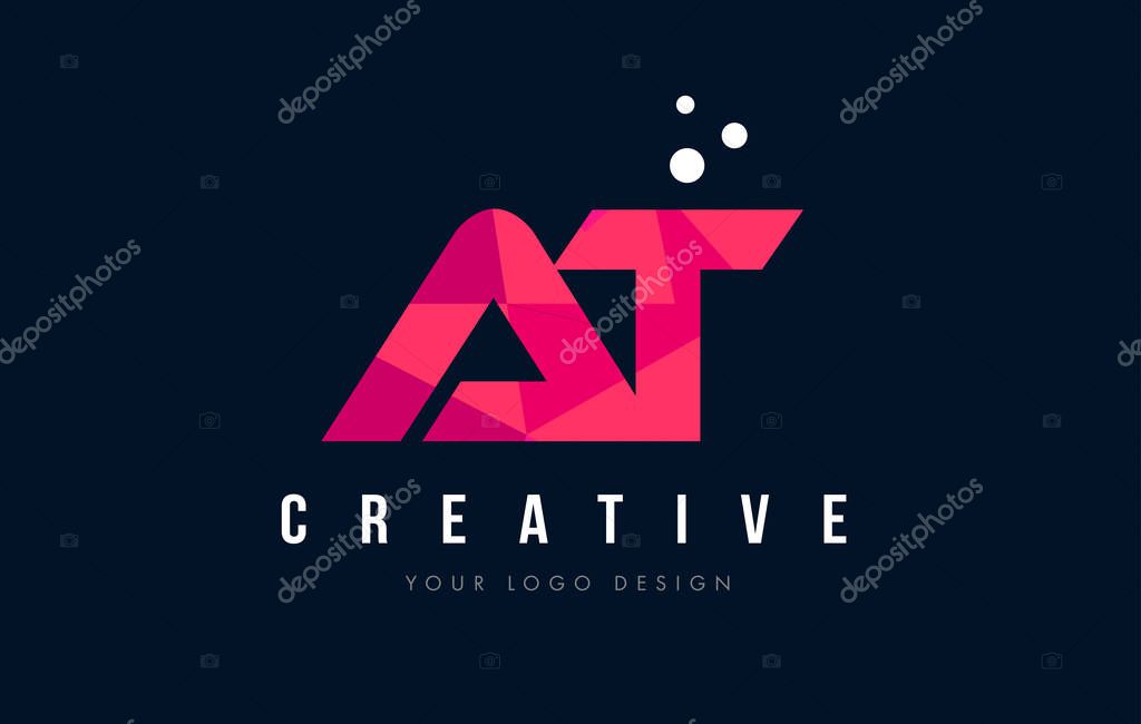 AT A T Purple Letter Logo Design with Low Poly Pink Triangles Concept
