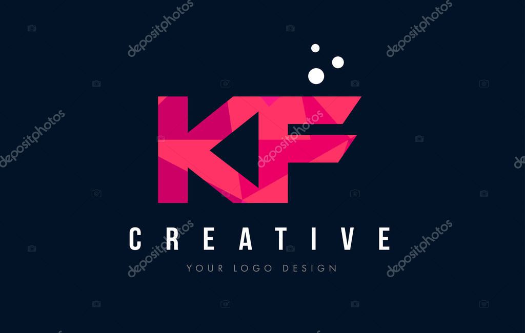 KF K F Purple Letter Logo Design with Low Poly Pink Triangles Concept