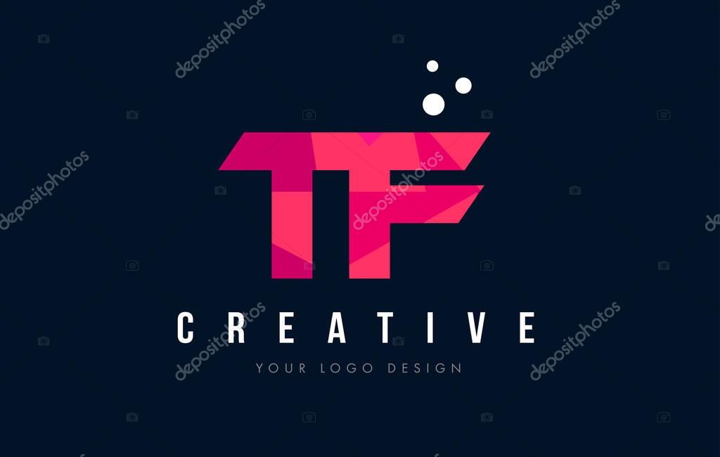 TF T F Purple Letter Logo Design with Low Poly Pink Triangles Concept