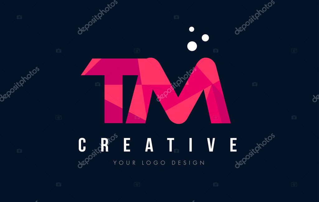 TM T M Purple Letter Logo Design with Low Poly Pink Triangles Concept