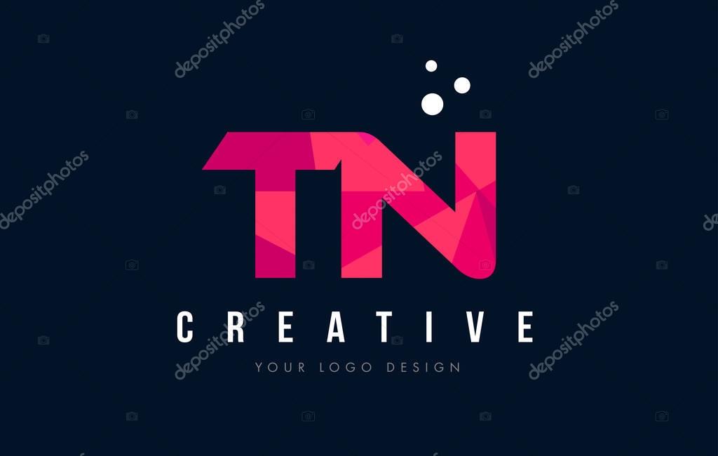 TN T N Purple Letter Logo Design with Low Poly Pink Triangles Concept