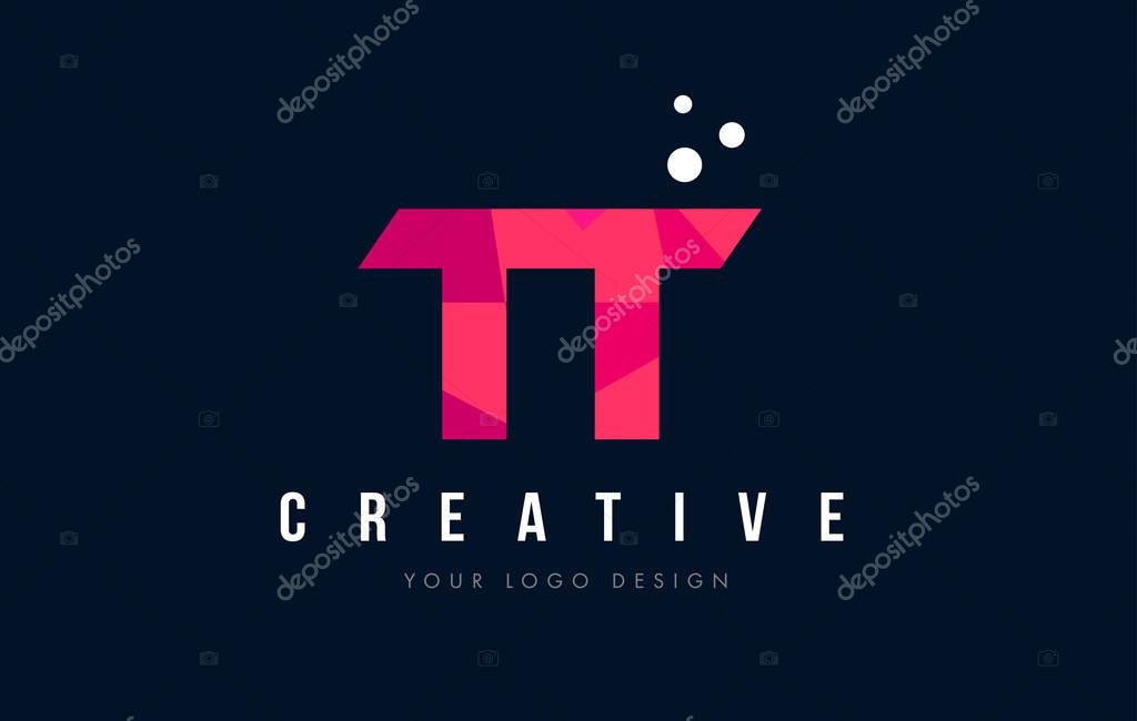 TT T Purple Letter Logo Design with Low Poly Pink Triangles Concept