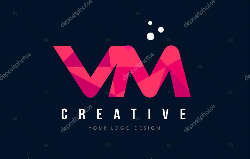 VM V M Purple Letter Logo Design with Low Poly Pink Triangles Concept