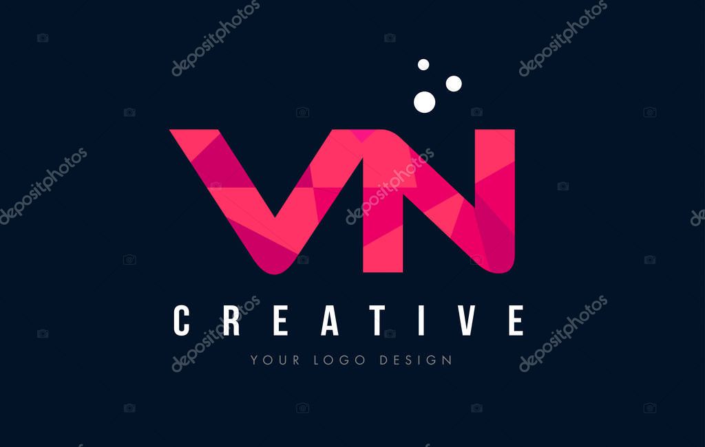 VN V N Purple Letter Logo Design with Low Poly Pink Triangles Concept