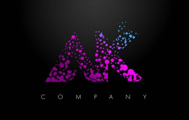 AK bir K harfi logolu Purple partikül ve kabarcık noktalar