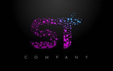 Purple partikül ve kabarcık noktalar St S T harfi logolu