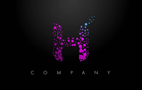 H Letter Logo with Purple Particles and Bubble Dots — Stock Vector