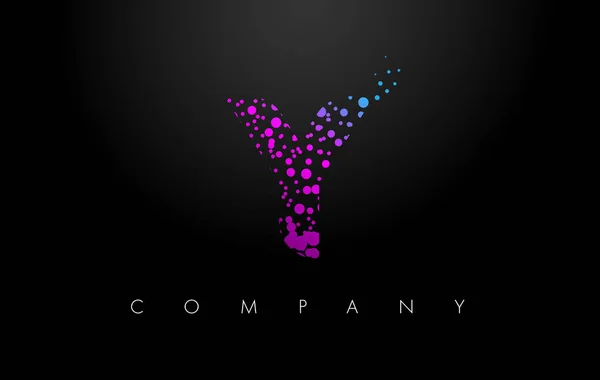 Y Letter Logo with Purple Particles and Bubble Dots — Stock Vector