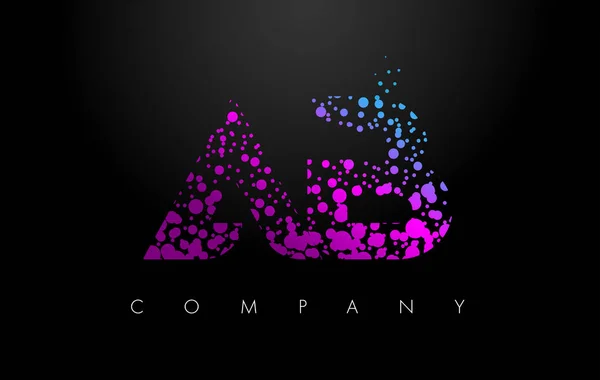 Logotipo AB A B Carta con partículas púrpuras y puntos de burbuja — Vector de stock