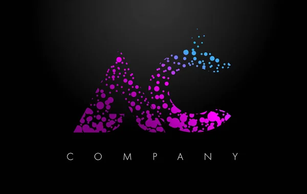 AC A C Letter Logo with Purple Particles and Bubble Dots — Stock Vector