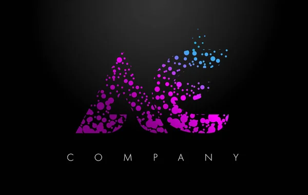 AE A D Letter Logo with Purple Particles and Bubble Dots — Stock Vector