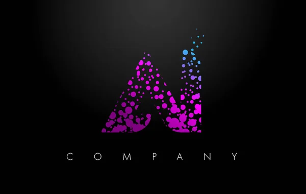 AI i list Logo fioletowy cząstek i kropki Bubble — Wektor stockowy