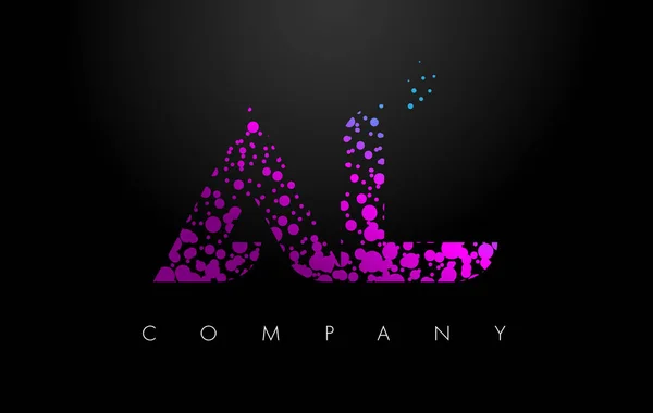 AL A L letra logotipo com partículas roxas e pontos bolha — Vetor de Stock