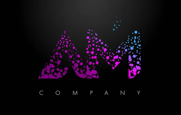 Логотип AM A M с фиолетовыми частицами и пузырьковыми точками — стоковый вектор