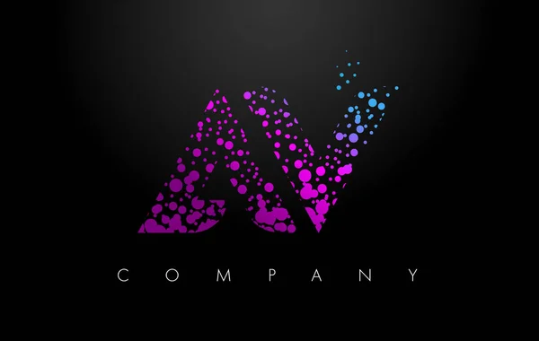 AV A V Letter Logo with Purple Particles and Bubble Dots — Stock Vector
