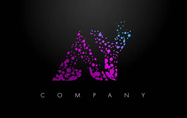 Ay ein y-Buchstabe-Logo mit lila Teilchen und Blasenpunkten — Stockvektor
