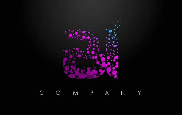 BI B I Letra Logo con Partículas Púrpuras y Puntos de Burbuja — Vector de stock