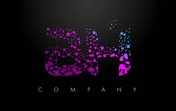 BH B H letra logotipo com partículas roxas e bolhas pontos — Vetor de Stock