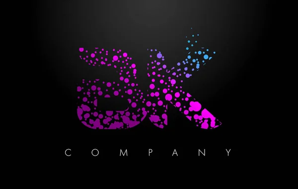 Logotipo de letra BK B K com partículas roxas e bolhas — Vetor de Stock