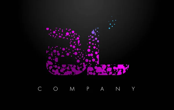 BL B L Letter Logo com partículas roxas e pontos de bolha —  Vetores de Stock