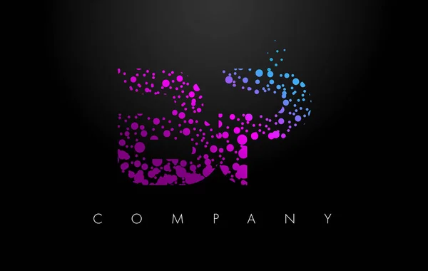 BP B P Letter Logo with Purple Particles and Bubble Dots — Stock Vector