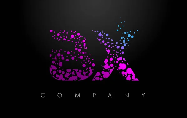 BX B X letra logotipo com partículas roxas e pontos bolha — Vetor de Stock