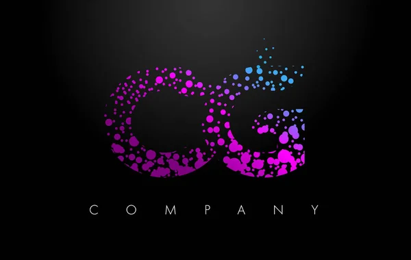 CG C G Letter Logo with Purple Particles and Bubble Dots — Stock Vector