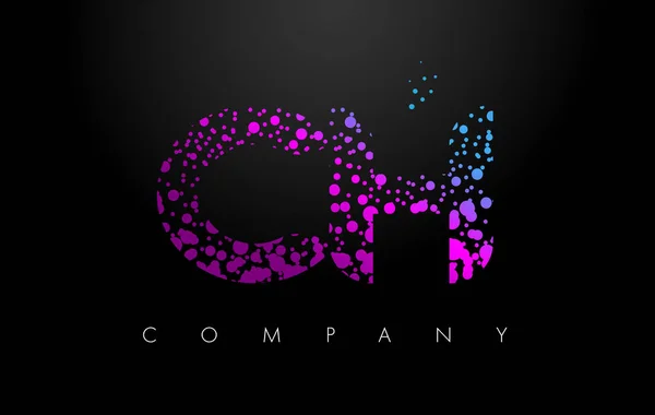 CH C H letra logotipo com partículas roxas e pontos bolha —  Vetores de Stock