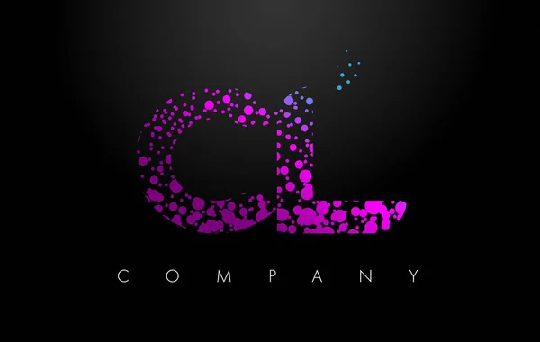 CL C L Letter Logo with Purple Particles and Bubble Dots — Stock Vector