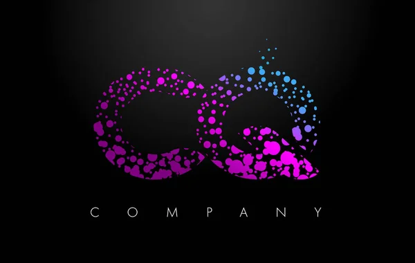 CQ C Q Letter Logo with Purple Particles and Bubble Dots — Stock Vector