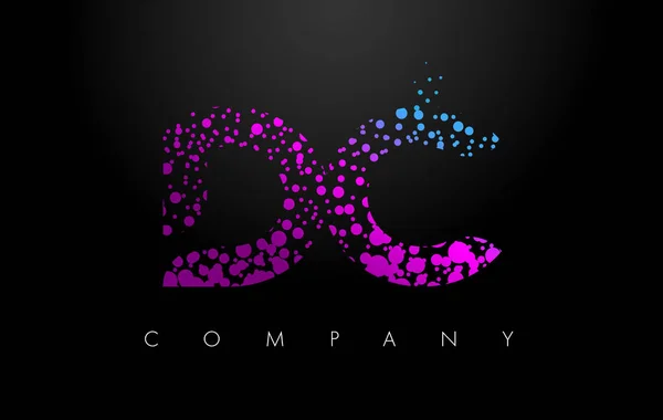 DC D C Letter Logo with Purple Particles and Bubble Dots — Stock Vector