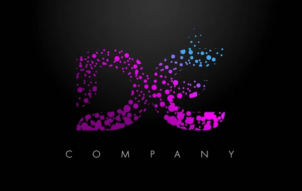 Де D E лист логотип з фіолетовим частинок і міхур точок — стоковий вектор