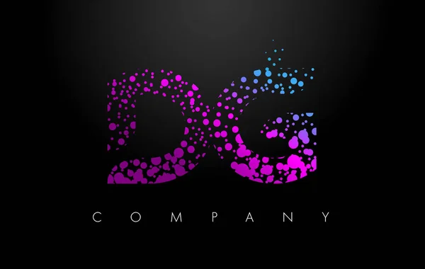 DG D G Letter Logo with Purple Particles and Bubble Dots — Stock Vector