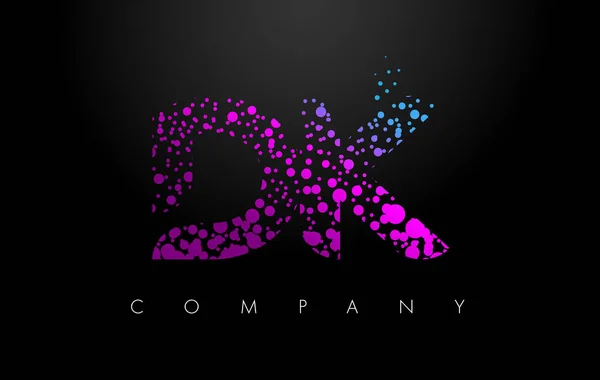 Logotipo de letra DK D K com partículas roxas e bolhas — Vetor de Stock