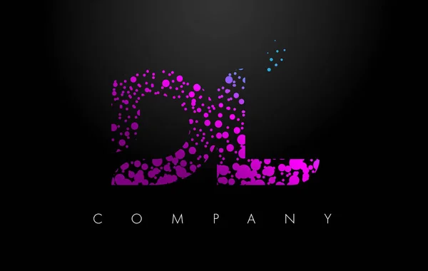 DL D L Letter Logo with Purple Particles and Bubble Dots — Stock Vector