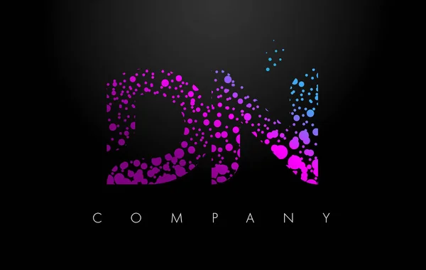 DN D N Letter Logo with Purple Particles and Bubble Dots — Stock Vector