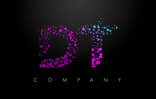 紫色の粒とバブル ドット Dt D T 文字ロゴ — ストックベクタ