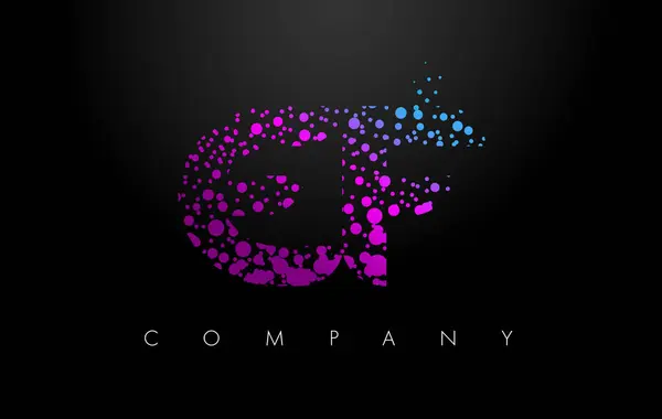 EF E F logotipo da carta com partículas roxas e pontos bolha — Vetor de Stock