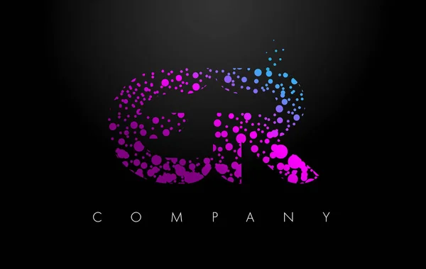 ER E R Letter Logo with Purple Particles and Bubble Dots — Stock Vector