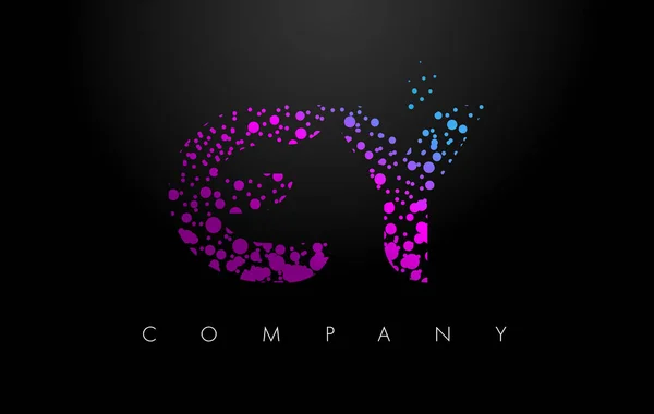 EY E Y letra logotipo com partículas roxas e pontos bolha — Vetor de Stock
