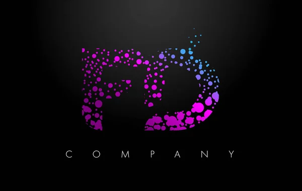 Logotipo de letra FD F D com partículas roxas e pontos de bolha — Vetor de Stock