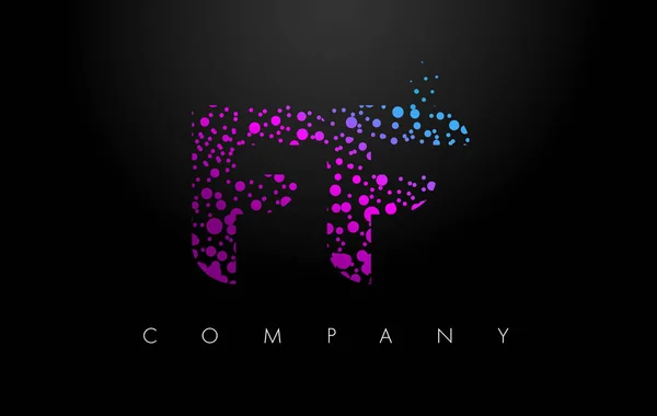 FF F F brief Logo met paarse deeltjes en Bubble Dots — Stockvector