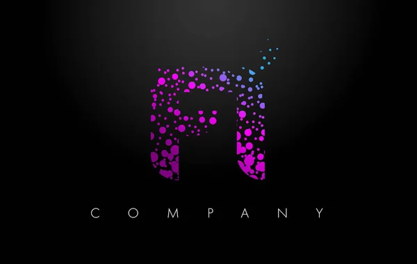 Fi F I list Logo fioletowy cząstek i kropki Bubble — Wektor stockowy