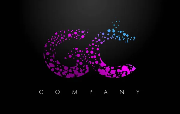 GC G C Letter Logo with Purple Particles and Bubble Dots — Stock Vector