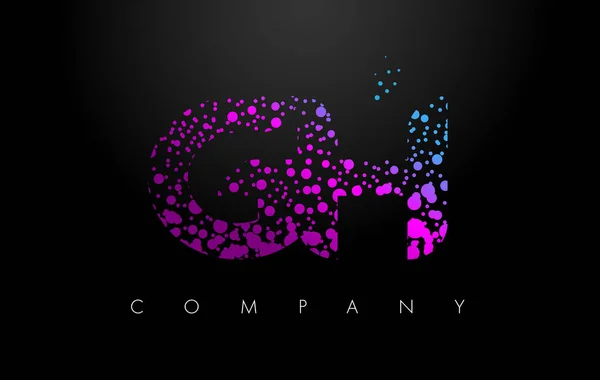 Logotipo de letra GH G H com partículas roxas e pontos de bolha — Vetor de Stock